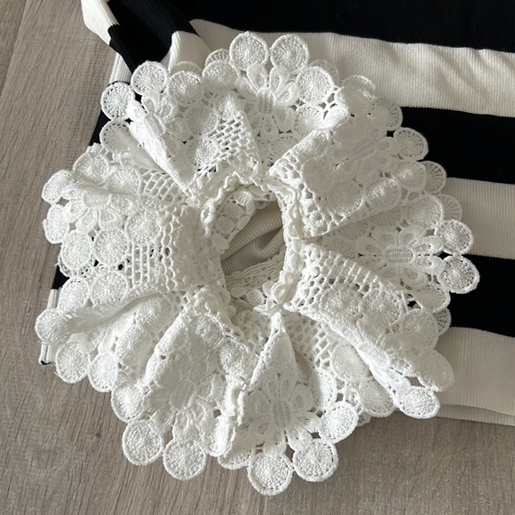 English factory lace ruffle sleeve striped off the shoulder top - Picture 9 of 13